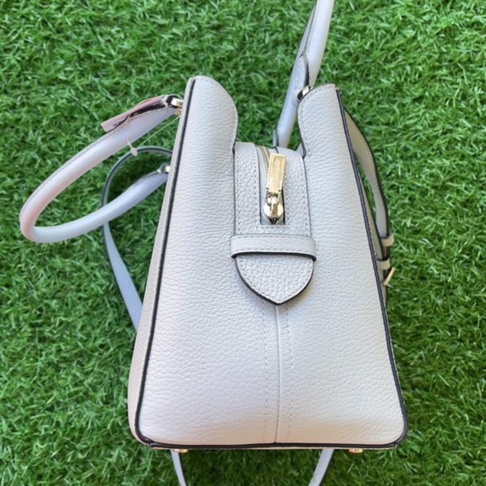 Kate Spade Leila Medium Triple Compartment Satchel Pebbled Leather Ocean Fog - Picture 3 of 16